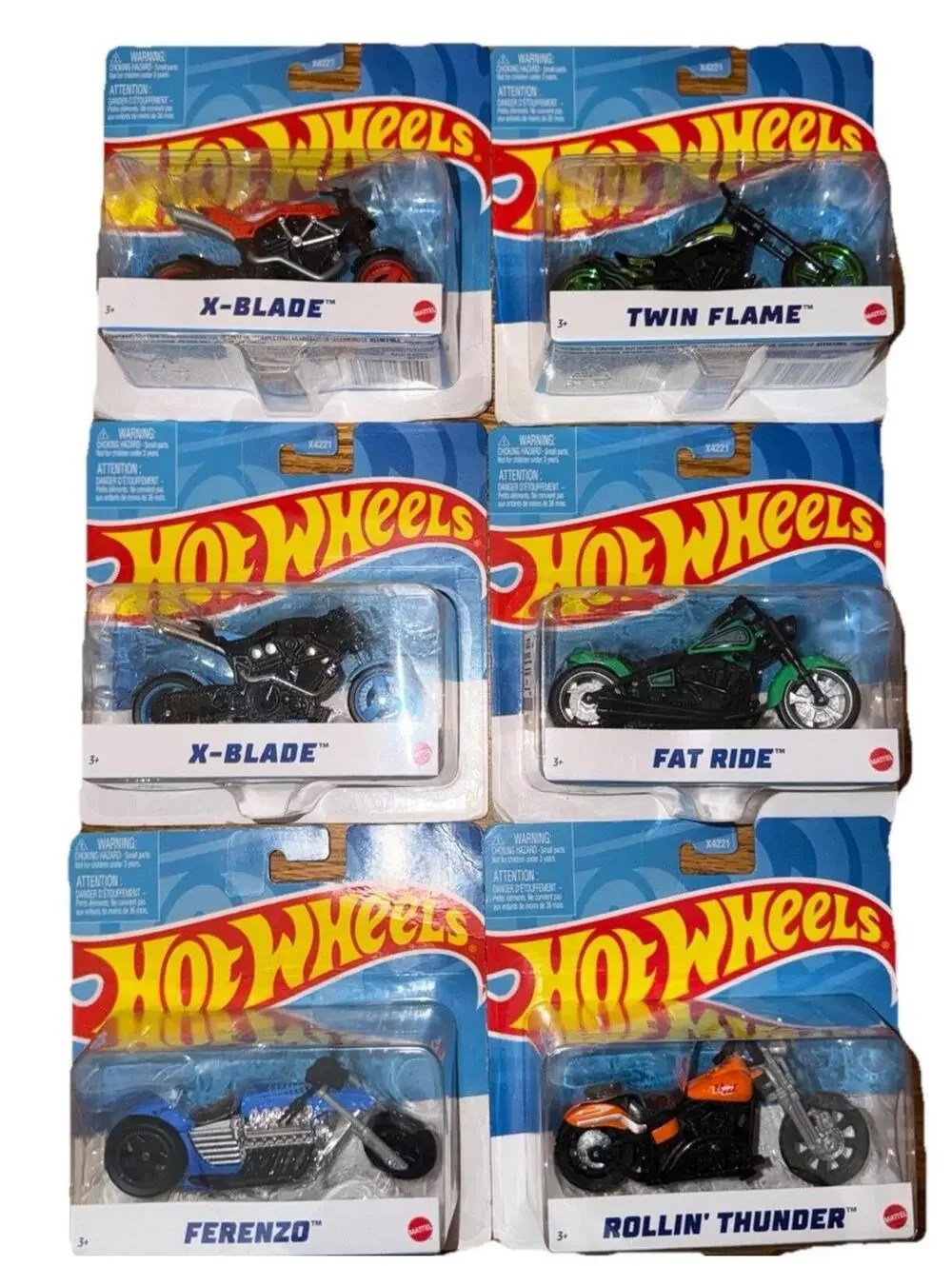 Hot Wheels Motorcycles Assortment X4221 Complete Set Of 6 - X-Blade, Twin Flame